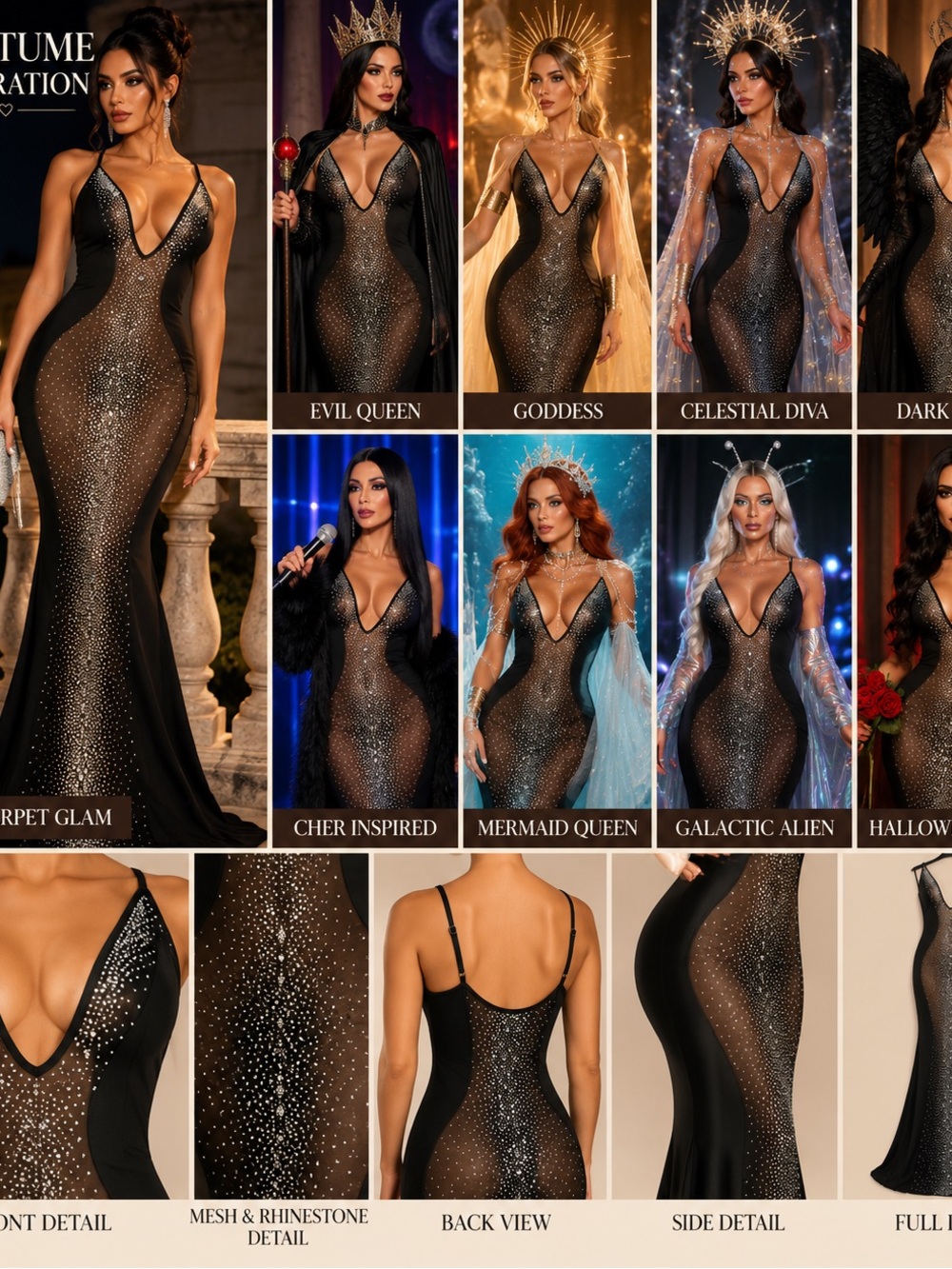 Black Rhinestone Mesh Evening Gown - Elegant Sparkle Dress